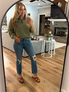 AVERY Half Zip Pullover-Acid Washed (Light Olive) - Sassy and Southern