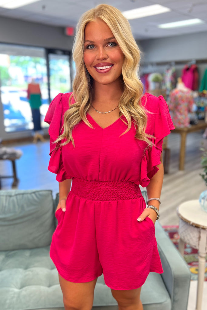 ARUBA Smocked Romper (Fuchsia Pink) - Sassy & Southern