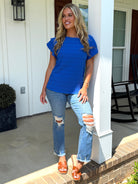 RAELYNN Textured Ruffle Blue Top - Sassy and Southern