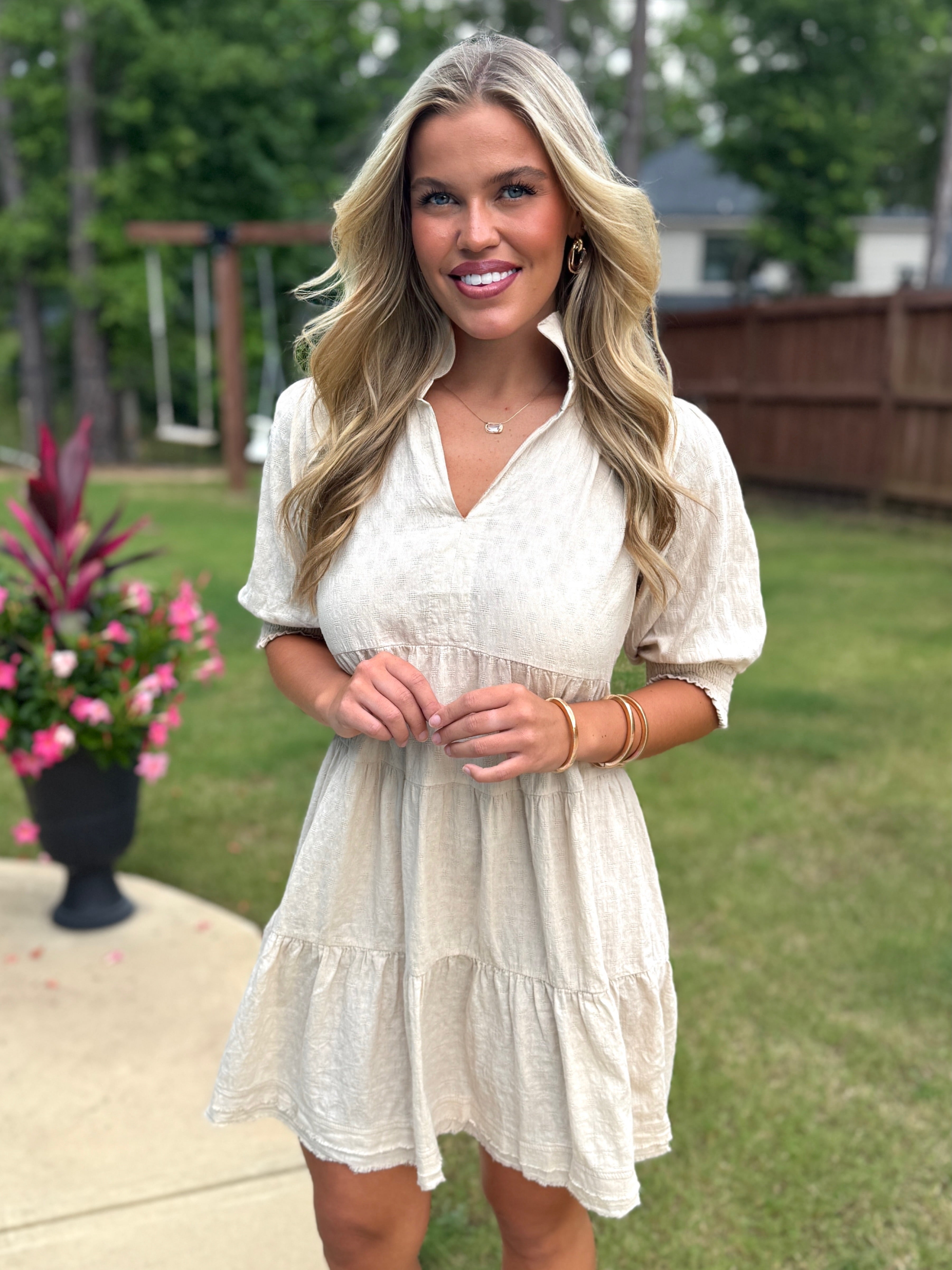MADELYN Collared Cream Dress - Sassy and Southern