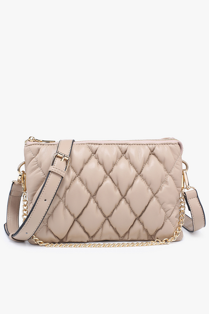 Quilted Puffer Crossbody Bag With Chain - Sassy & Southern
