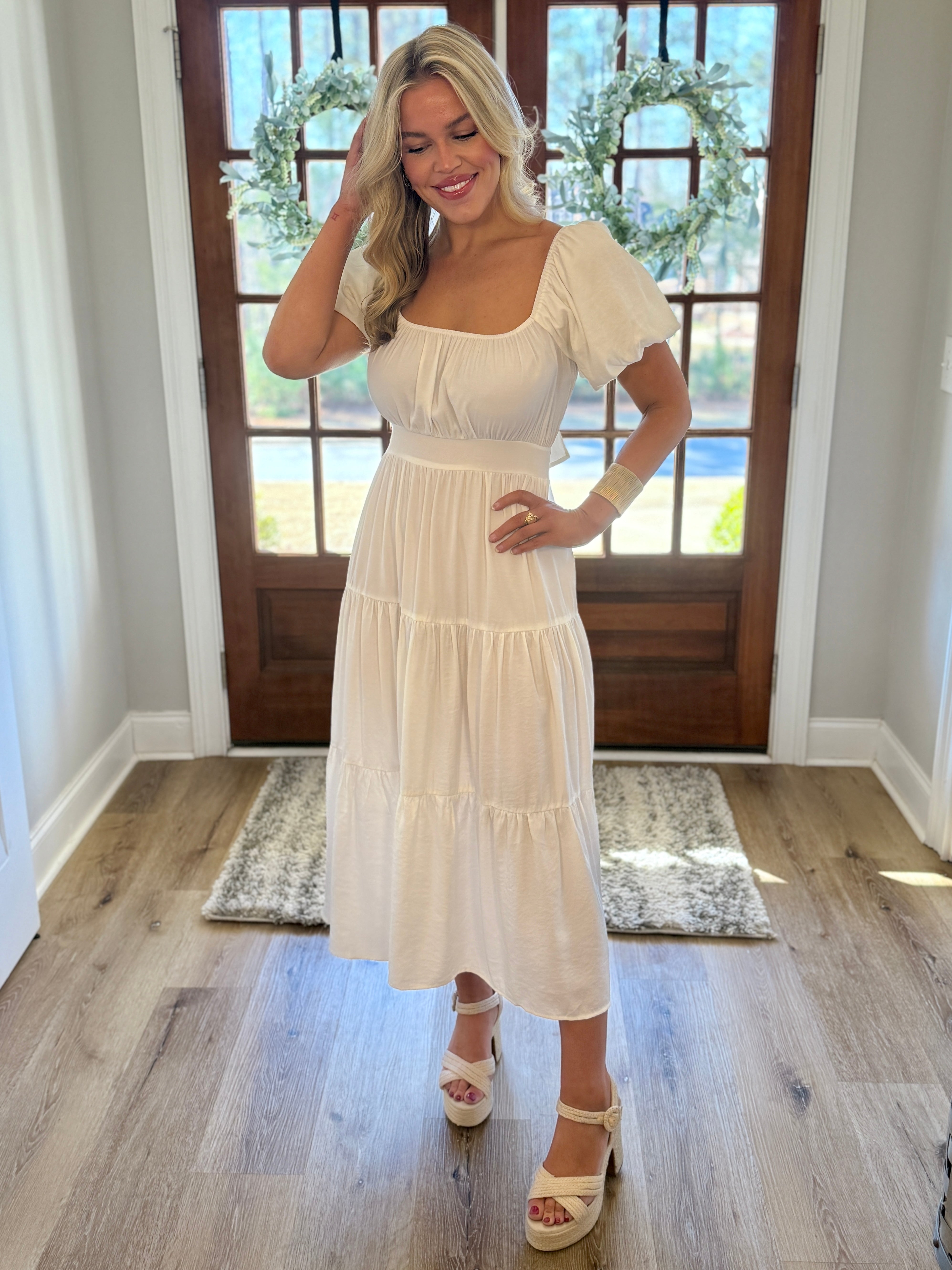 white tie back midi dress AUDREY White Midi Dress With Back Tie | Women's | Sizes S-XL