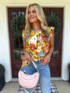 WILLOW Multi Floral Ruffle Sleeve Top - Sassy and Southern