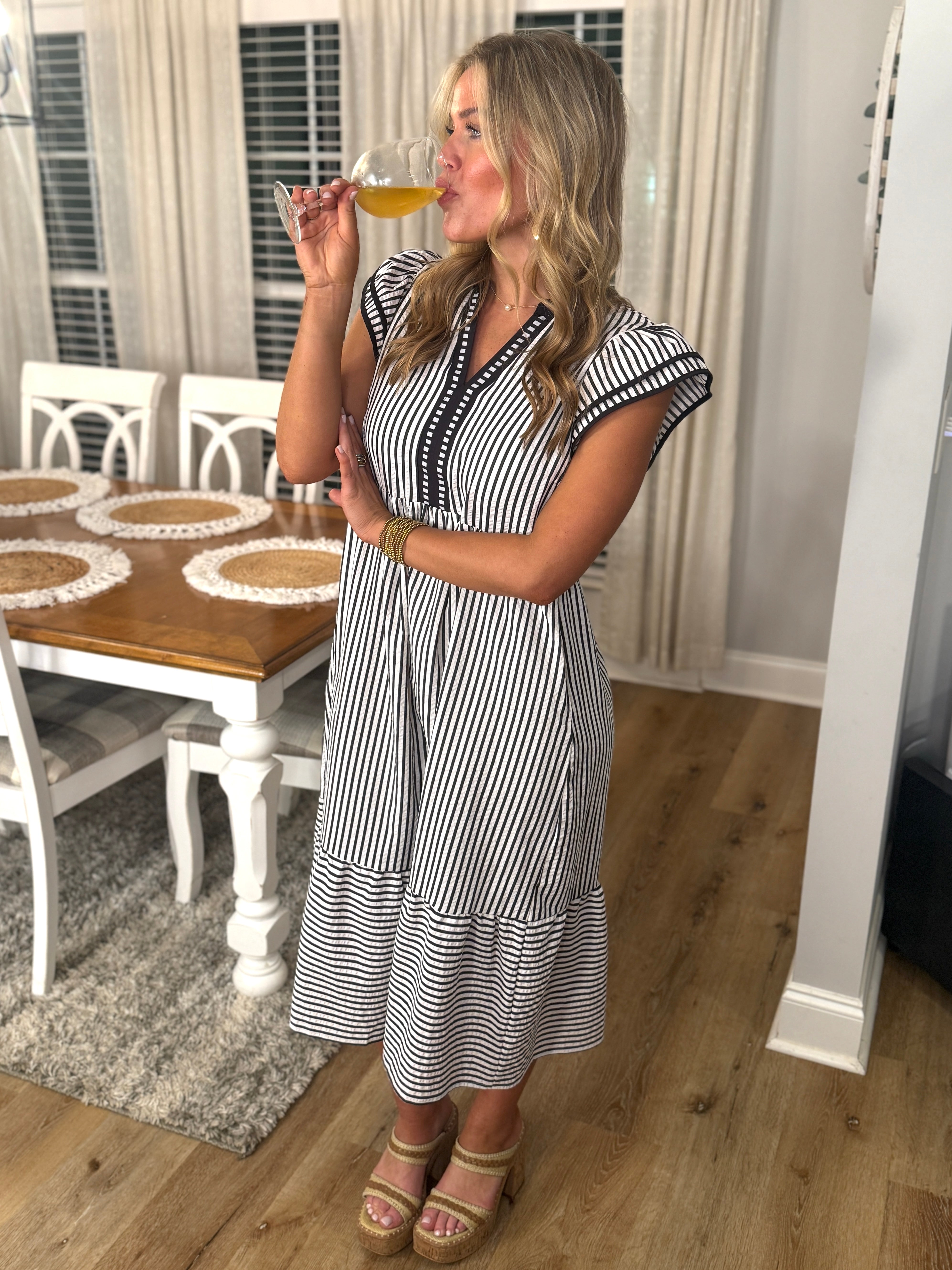 black striped midi dress Small WILLOW Black/White Striped Midi Dress