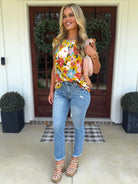WILLOW Multi Floral Ruffle Sleeve Top - Sassy and Southern