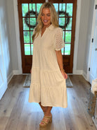 SAVANNAH Collared Oatmeal Linen Dress - Sassy and Southern