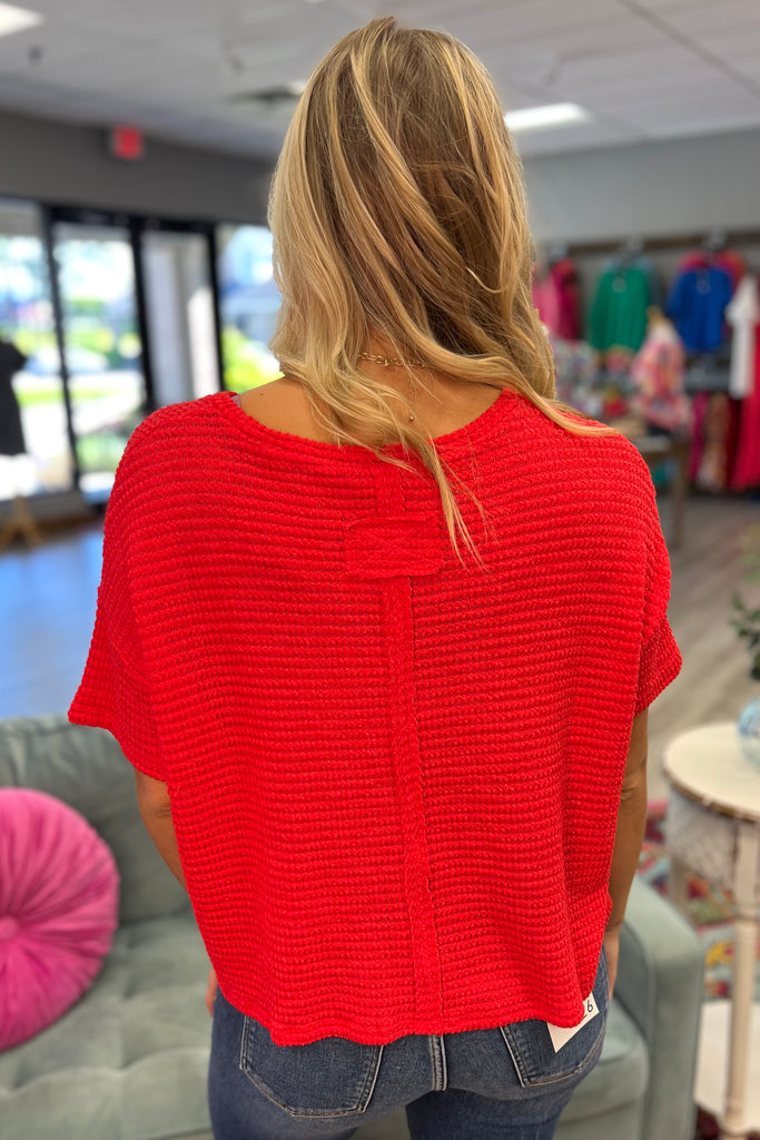 MADALYN Jacquard Texture Light Sweater (Red) - Sassy & Southern