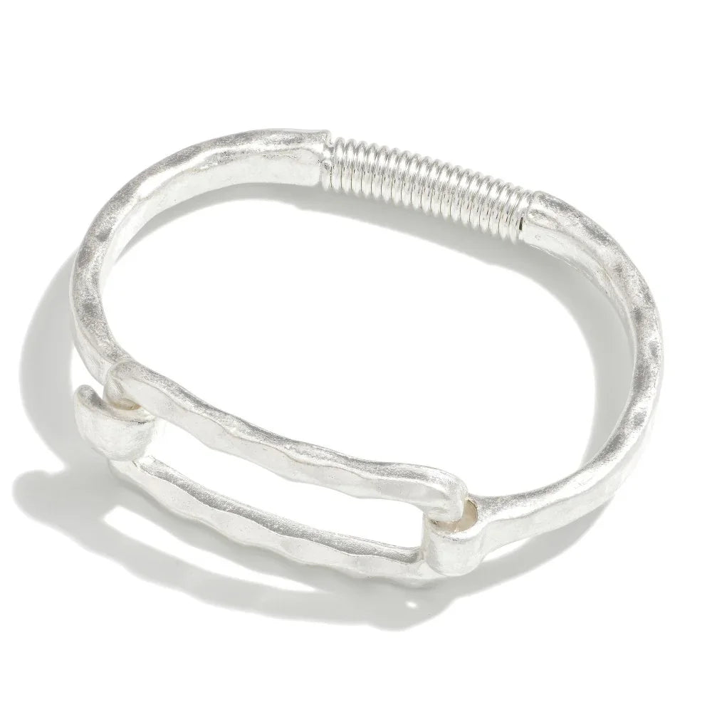 Hammered Metal Bangle Bracelet (Silver) - Sassy and Southern