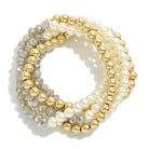 Gold/Grey Beaded Bracelet Set (Set of 5) - Sassy and Southern