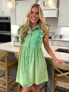 LAINEY Mineral Washed Button Down Dress (Green) - Sassy and Southern