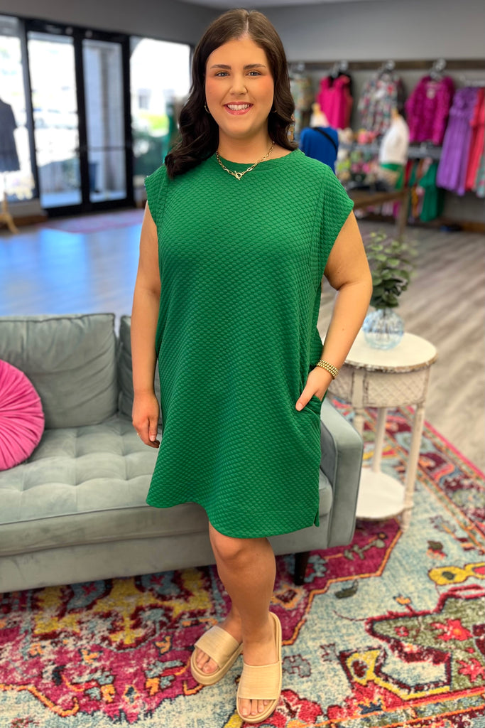 ALLISON Embossed Textured Dress (Green) (Plus Size) - Sassy & Southern