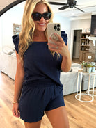 MILLIE Navy Textured Top/Shorts Set - Sassy and Southern
