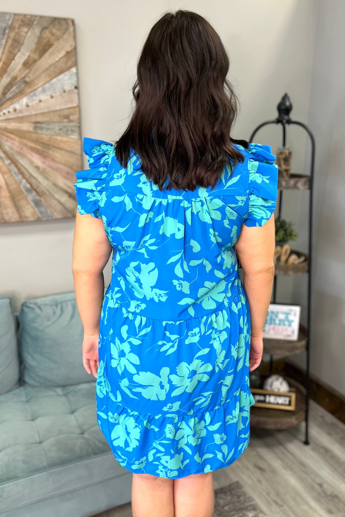 KAYLEE Floral Collared Ruffle Dress (Blue/Mint) (Plus Size) - Sassy & Southern