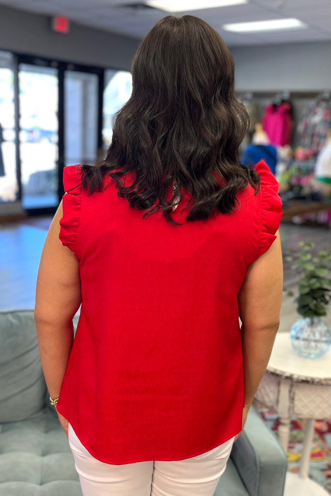 ELSIE Ruffled Neck Top (Red) - Sassy & Southern