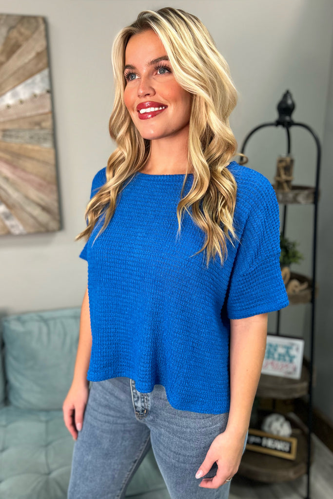 MADALYN Jacquard Texture Light Sweater (Blue) - Sassy & Southern