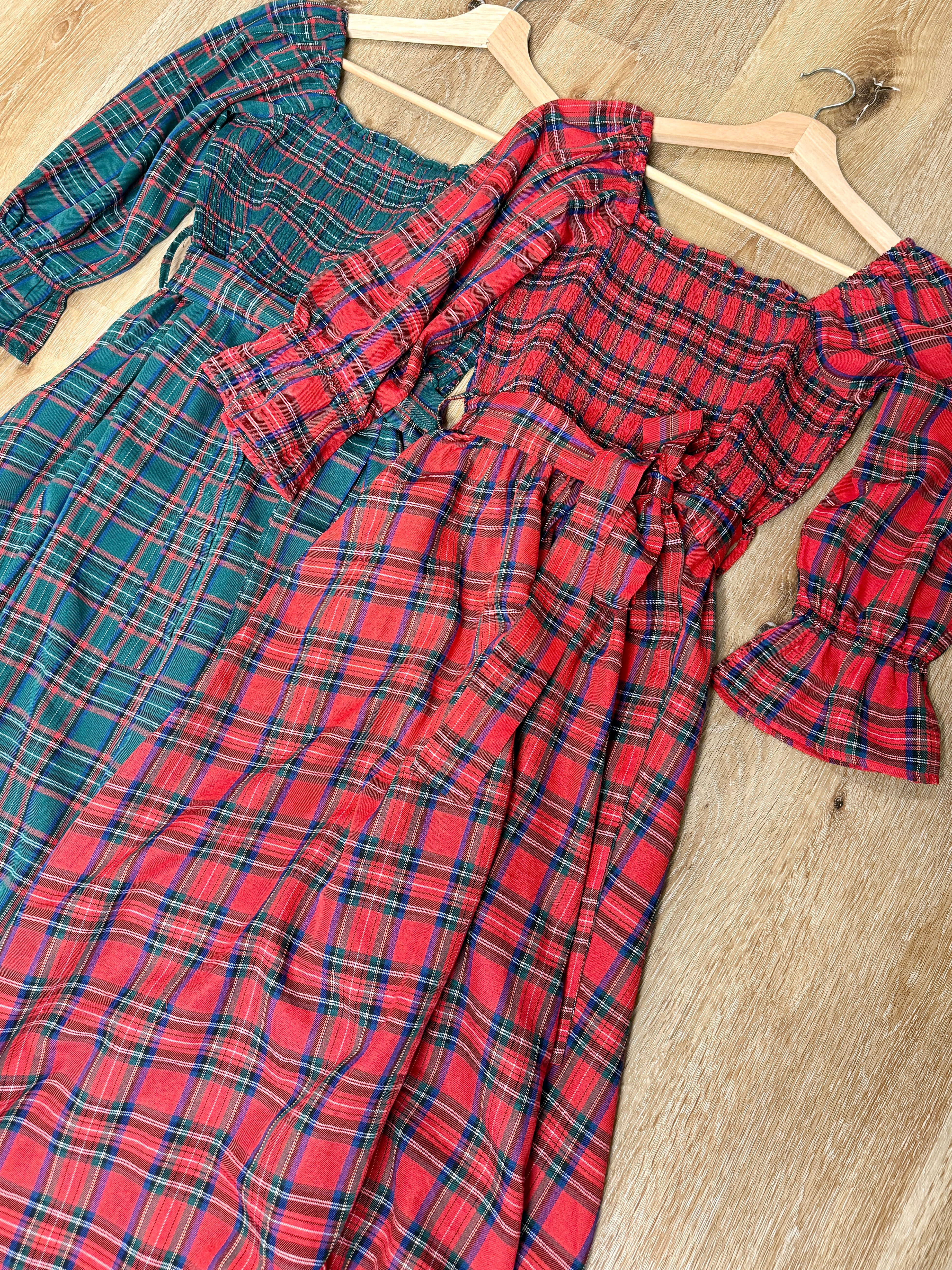 JOY Plaid Midi Dress (Red or Green) | Women's | Sizes S-XL