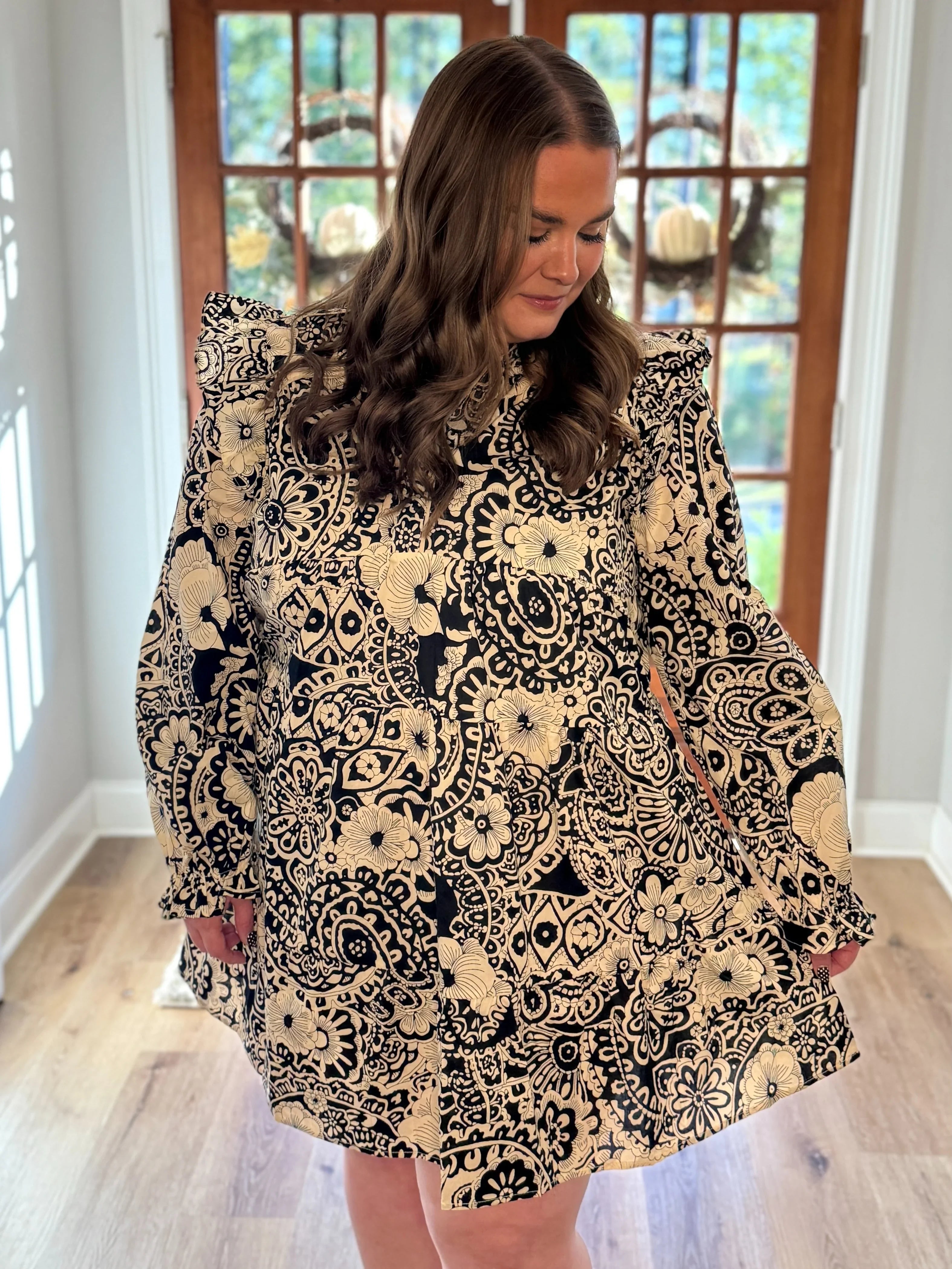 blue dress for baby girl Paisley Plus Size Mixed Print Ruffle Dress (Black) | Plus Size