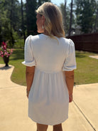 LUCY White Dress With Bow Center - Sassy and Southern