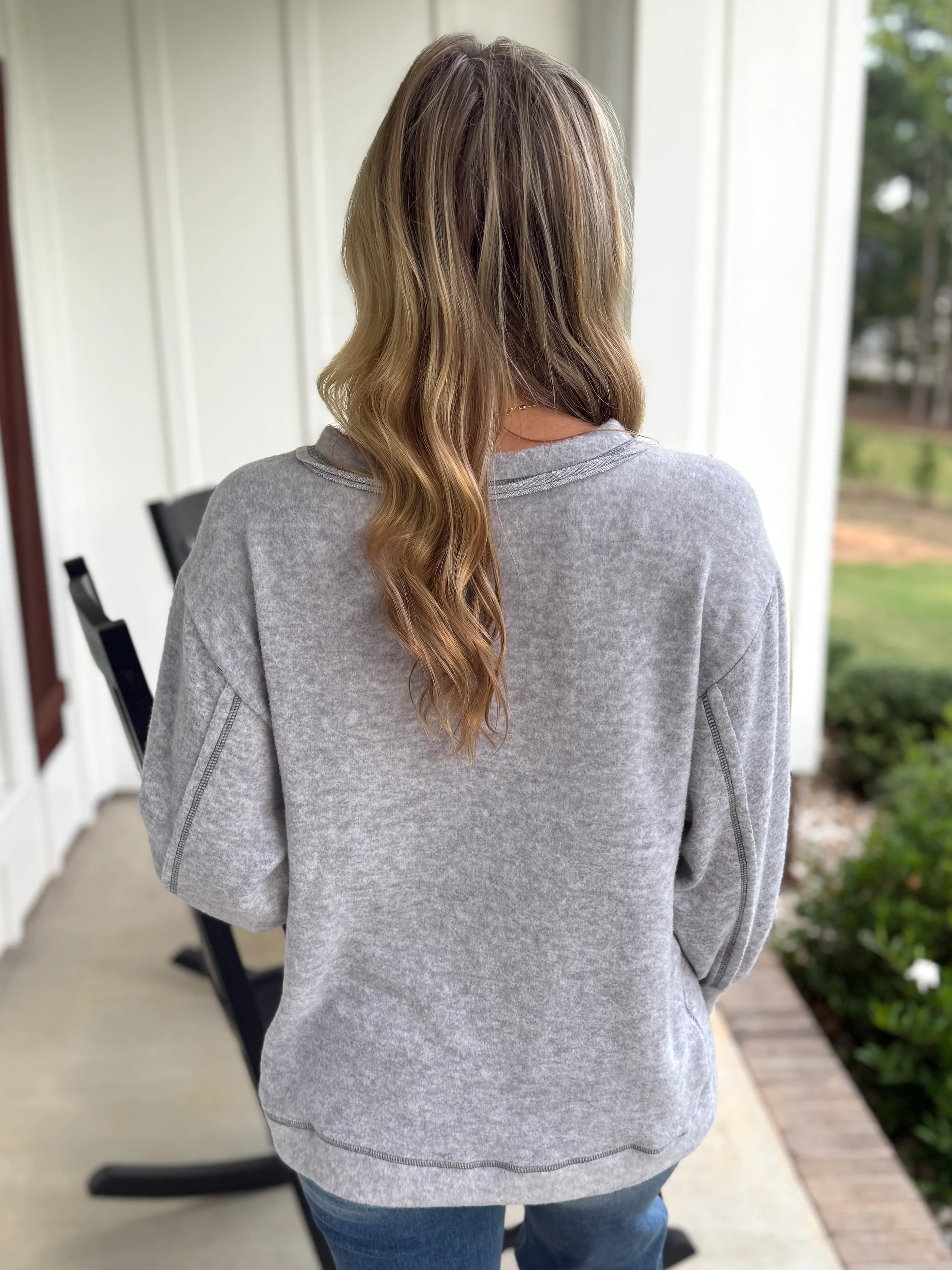 LAYLA Side Slit Pocket Brushed Sweater Top (Grey) (S-3X) Plus