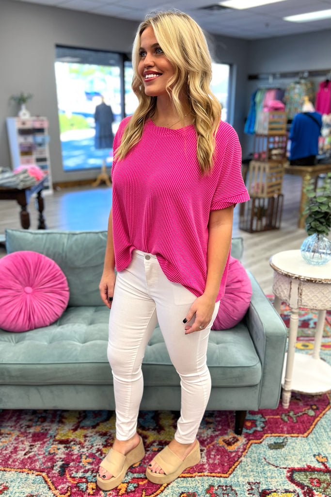 SERENITY Ribbed Twisted Top (Fuchsia Pink) - Sassy & Southern