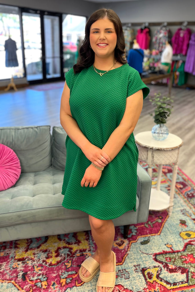ALLISON Embossed Textured Dress (Green) (Plus Size) - Sassy & Southern