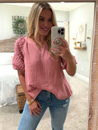 HOPE Puff Sleeve Linen Top (Mauve) (S-2X) - Sassy and Southern