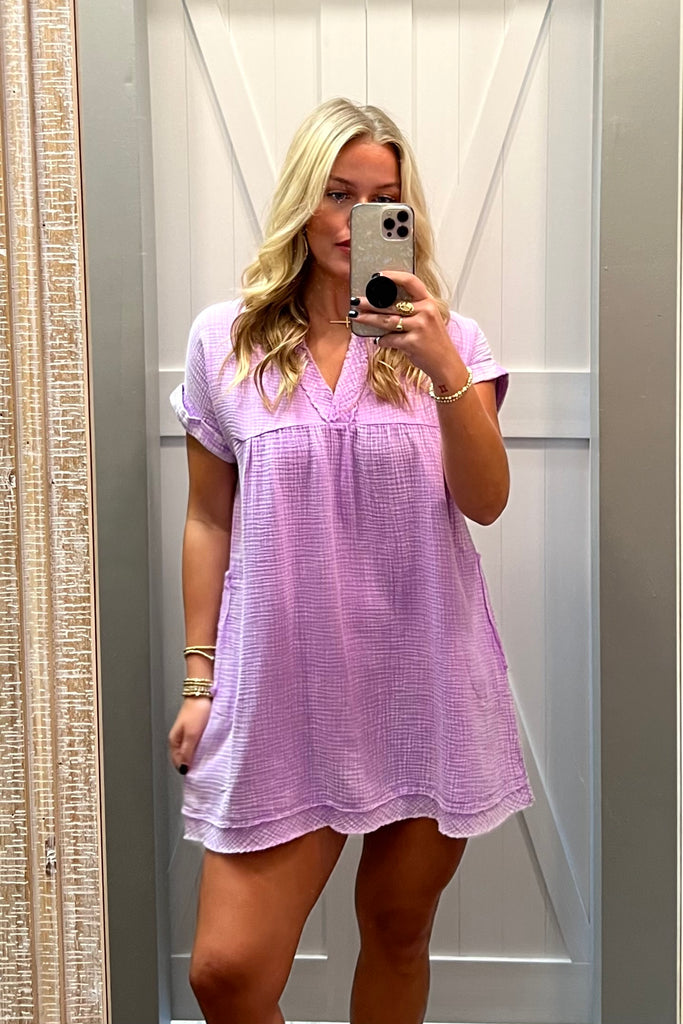 AVERY Mineral Washed Dress (Lavender) - Sassy & Southern