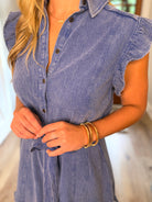 ANNIE Ruffle Button Down Dress (Blue) - Sassy and Southern