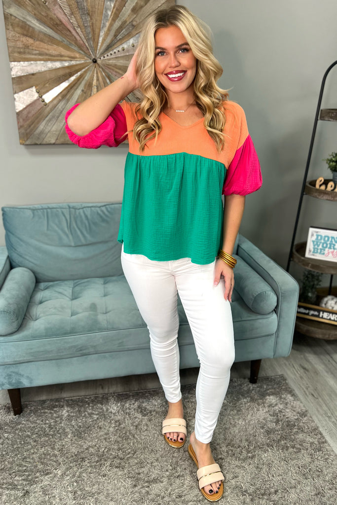 LEAH Bright Color Block Flowy Top - Sassy & Southern