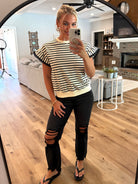 TATUM Black Striped Top With Ruffle Sleeves - Sassy and Southern