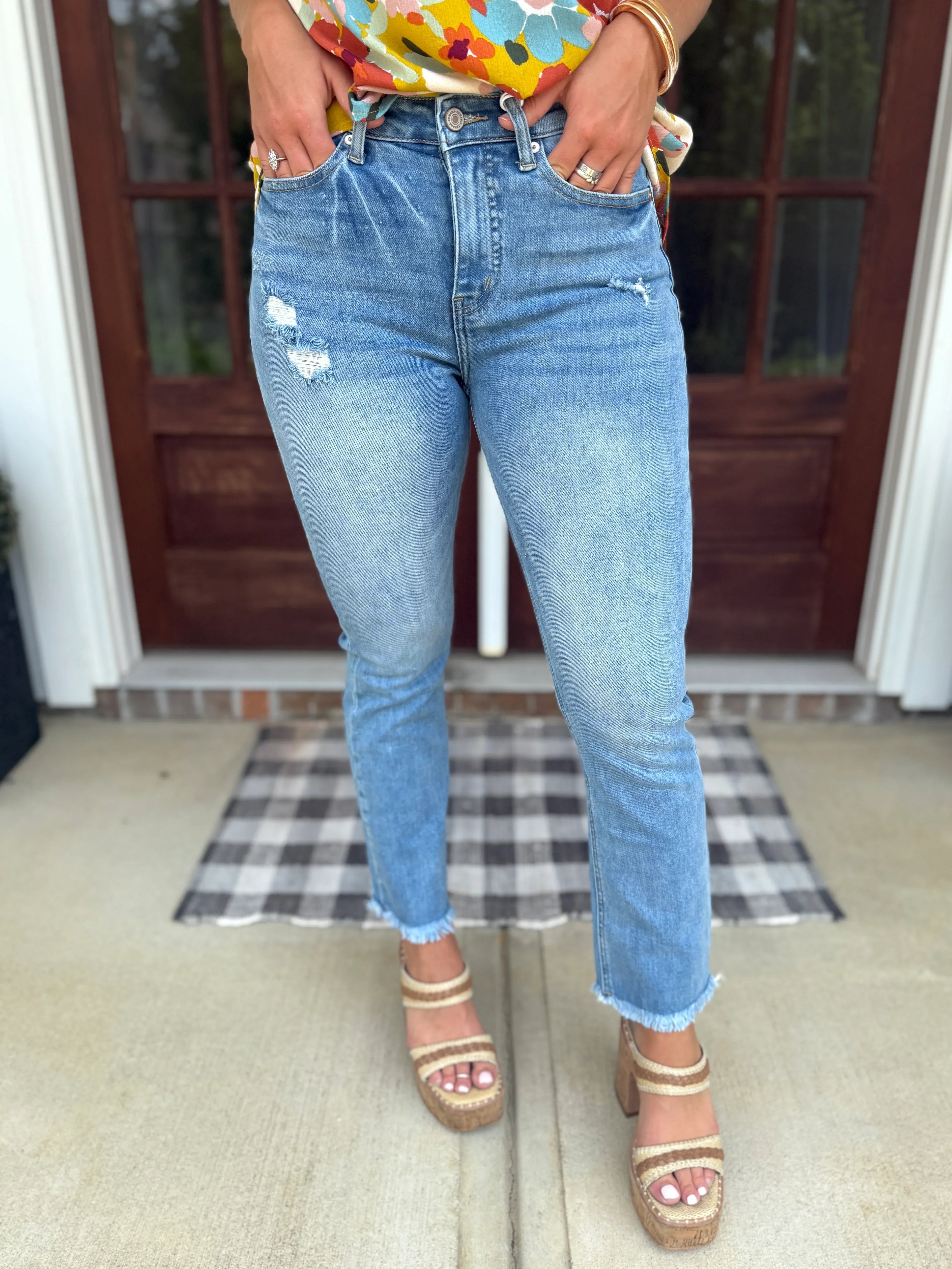 JUNIPER High Rise Raw Hem Jeans (S-3X)