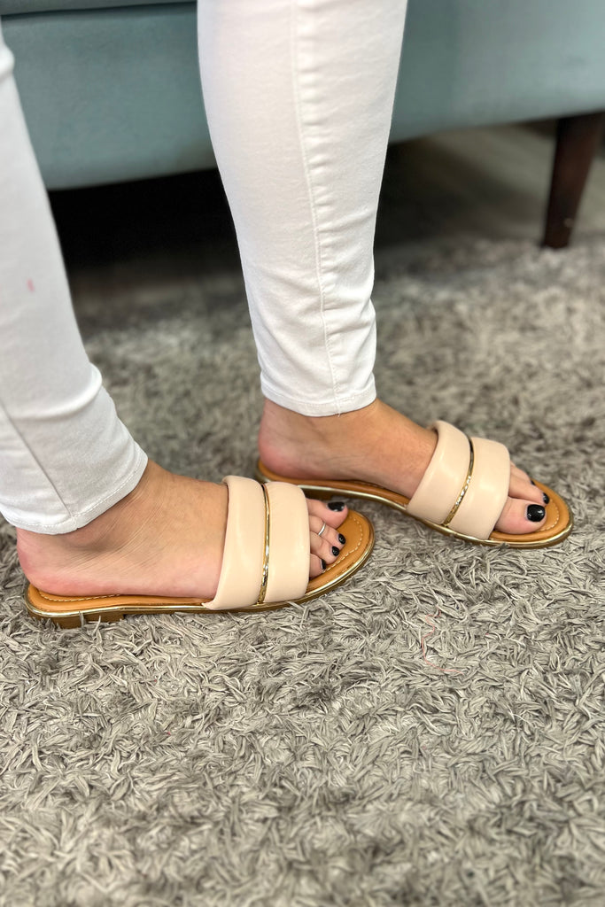 AMARA Flat Taupe With Gold Trim - Sassy & Southern