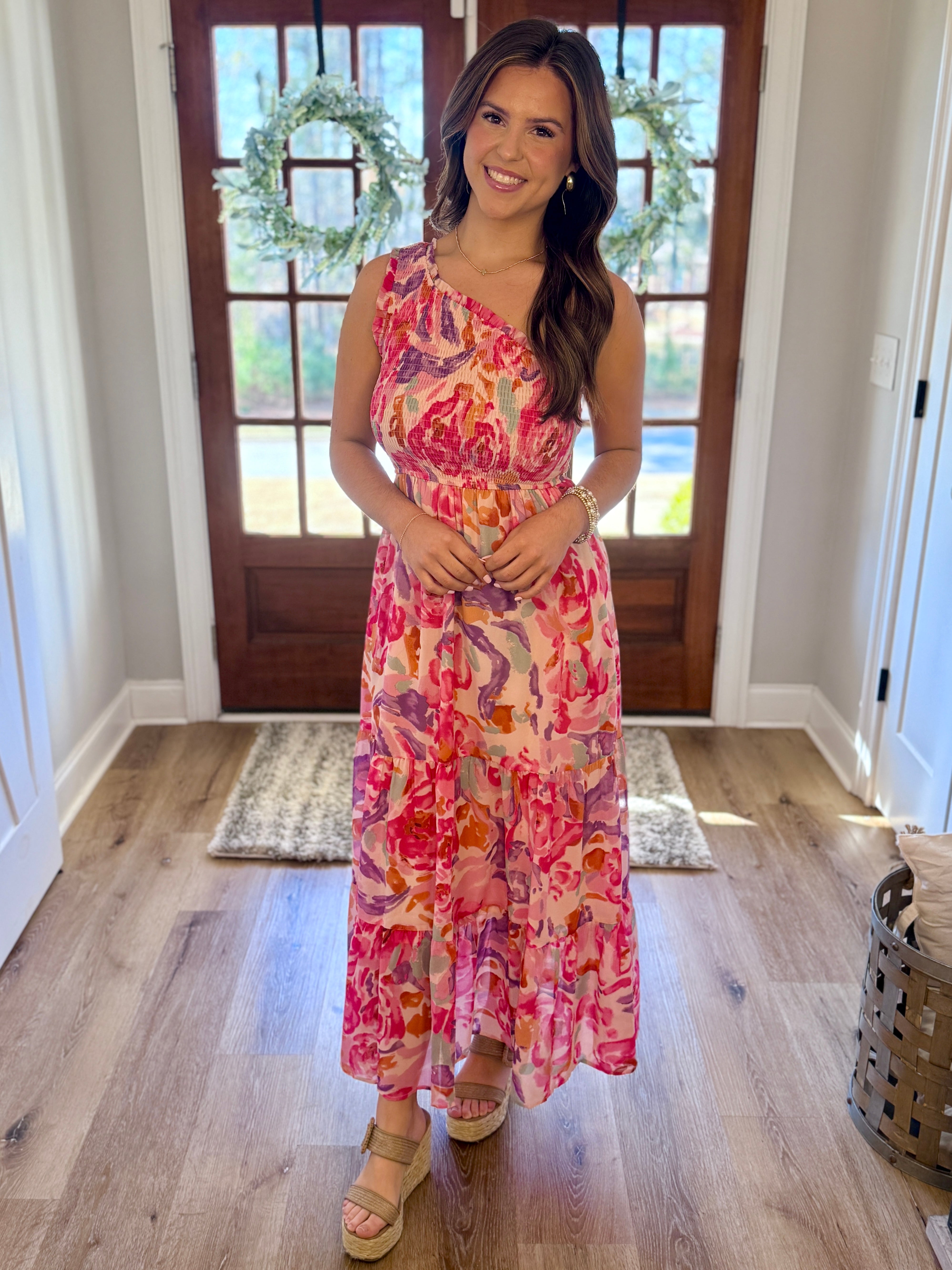 watercolor maxi dress ROSE Watercolor Floral One Shoulder Maxi Dress | Women's
