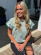 TATUM Green Striped Top With Ruffle Sleeves - Sassy and Southern