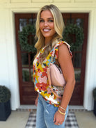 WILLOW Multi Floral Ruffle Sleeve Top - Sassy and Southern