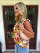 WILLOW Multi Floral Ruffle Sleeve Top - Sassy and Southern