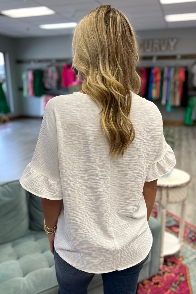 JADE Woven Ruffle Sleeve Top (Off White) - Sassy & Southern