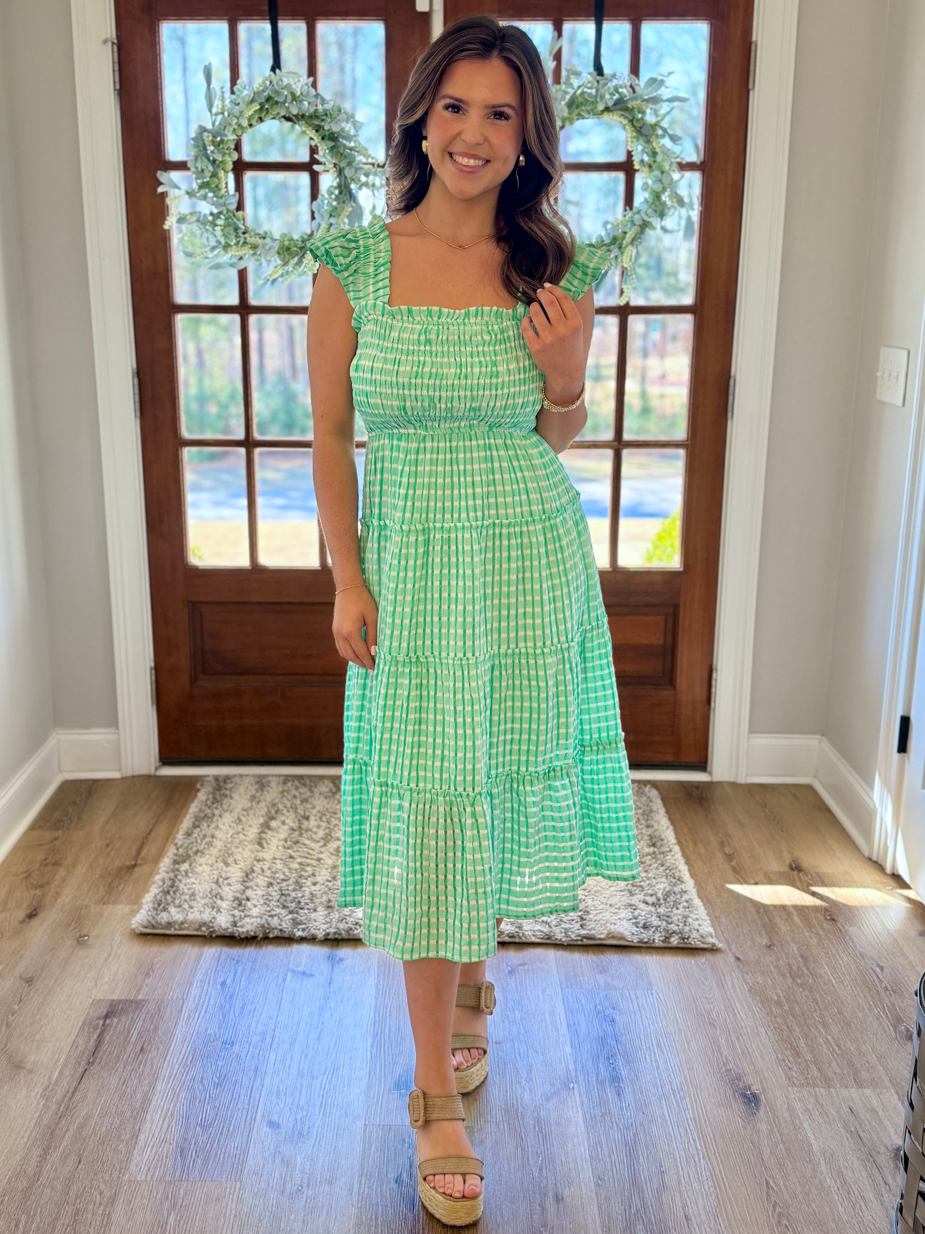 isabelle green dress Small Gingham Smocked Maxi/Midi (Green) Midi dress