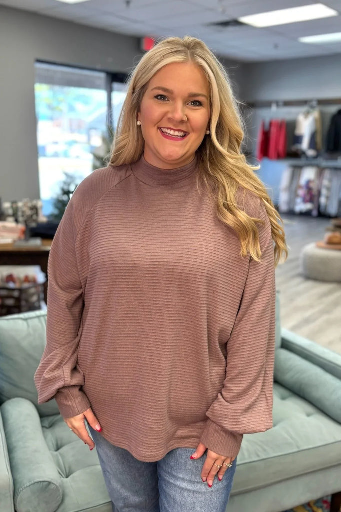 PEARL Mock Neck Textured Knit Top - Sassy and Southern