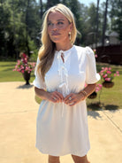 LUCY White Dress With Bow Center - Sassy and Southern