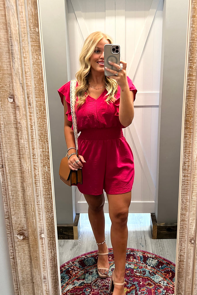 ARUBA Smocked Romper (Fuchsia Pink) - Sassy & Southern