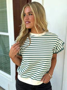 TATUM Green Striped Top With Ruffle Sleeves - Sassy and Southern
