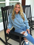 AVERY Half Zip Pullover-Acid Washed (Dusty Blue) - Sassy and Southern