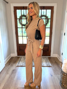 EMILY Jumpsuit With Waist Tie Belt (Mocha) - Sassy and Southern