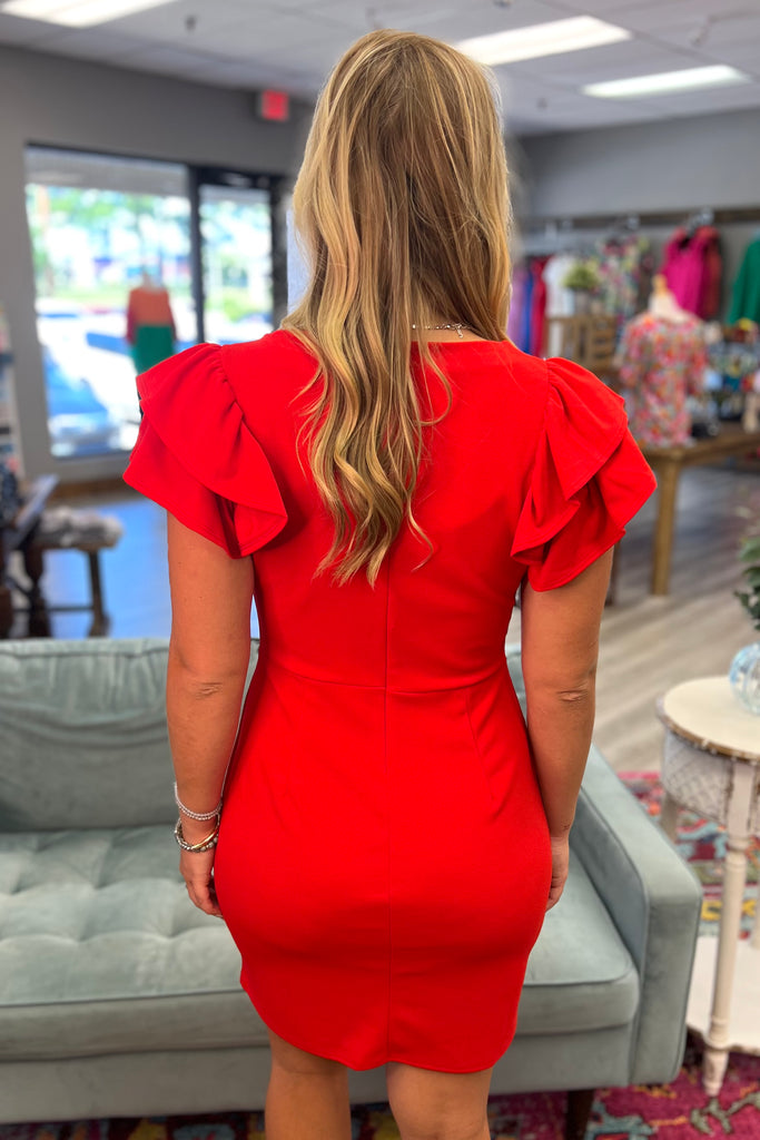 LAUREN Ruffle Sleeve Dress (Red) - Sassy & Southern