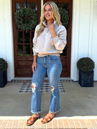 RILEY Distressed Knee Frayed Hem Jeans - Sassy and Southern