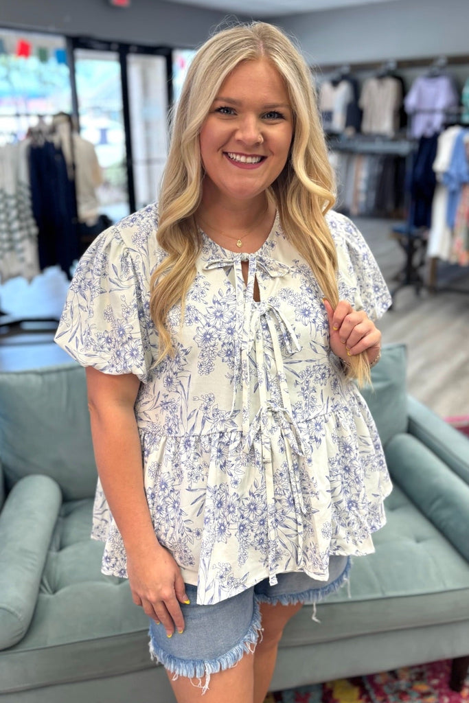 FLORA Floral Ribbon Bow Tie Top - Sassy & Southern