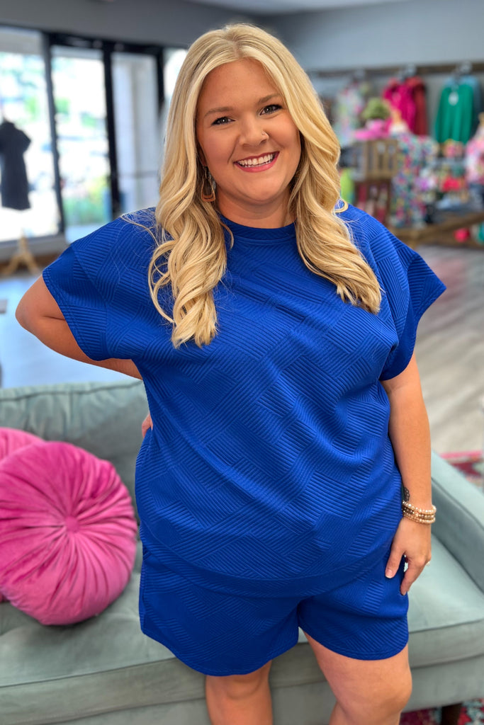 LACEY Textured Lounge Set (Blue) (Plus Size) - Sassy & Southern