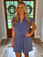 ANNIE Ruffle Button Down Dress (Blue) - Sassy and Southern