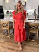 RUTH Smocked Maxi Dress (Coral) - Sassy and Southern